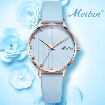 

MEIBIN Top Brand Women's Brand Fashion Simple Blue Women Wristwatch Exquisite Leather Ladies Clock reloj mujer montre femme