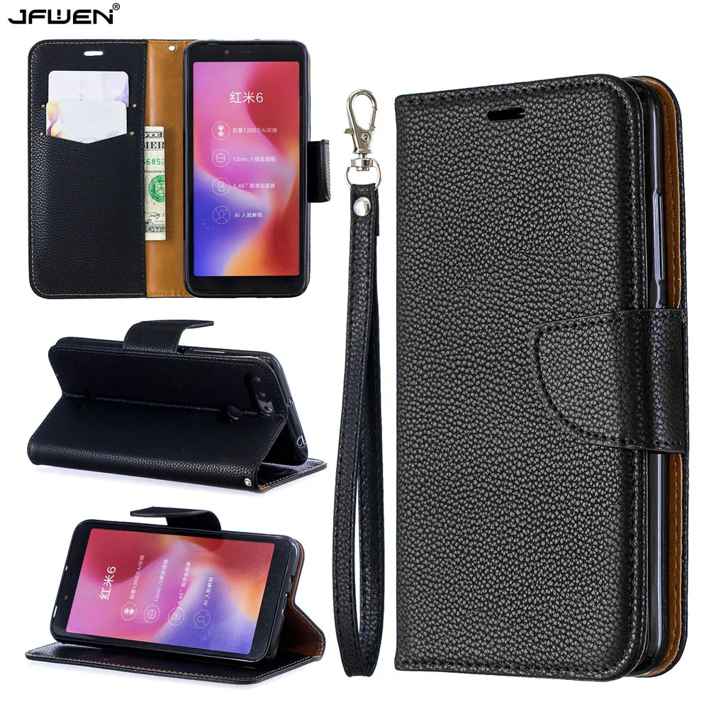 

Luxury Litchi Leather Case For Xiaomi Redmi 6 Case For Xiaomi Redmi 6 Pro Case Cover Flip Wallet Book Phone Cases With Lanyard