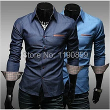 50 шт./лот, прямые поставки с фабрики, модная акция, 35% хлопок, 65% полиэстер, повседневные джинсовые рубашки для мужчин