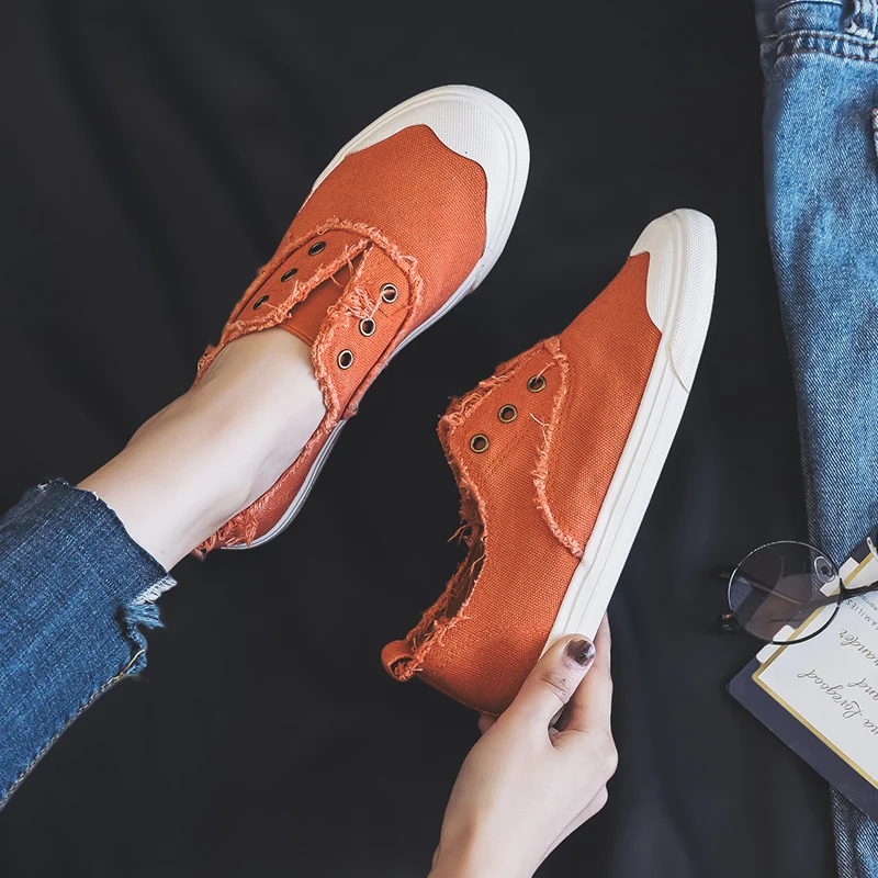 Tanie Damskie mokasyny biały zwięzły podstawowy styl stałe kolor slip on pani wiosna wulkanizowane buty płótno tkaniny trampki ładne jakości 35 40