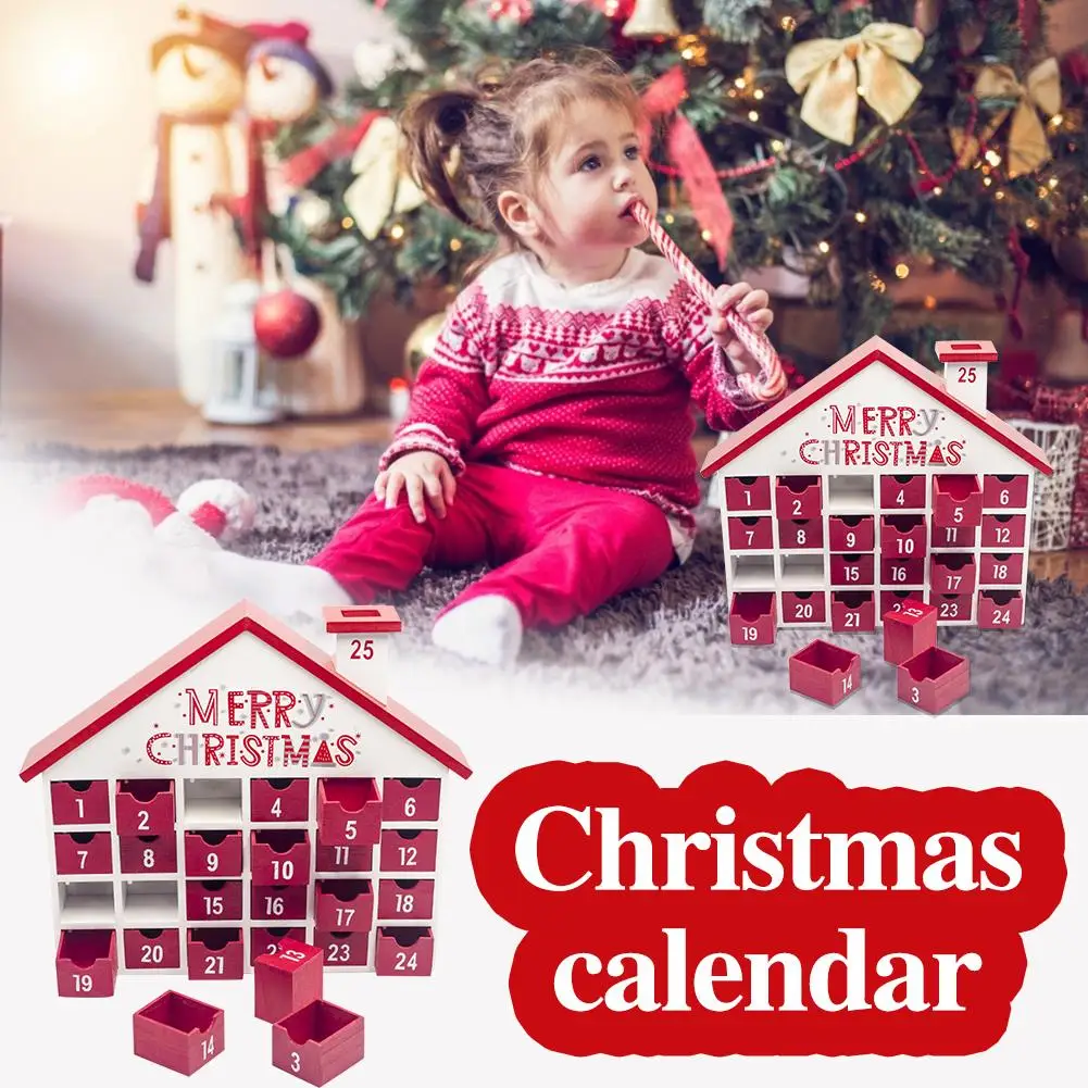 Деревянный Рождественский календарь с 25 ящиками, Детская Подарочная коробка для хранения конфет, Рождественский календарь, Рождественское украшение