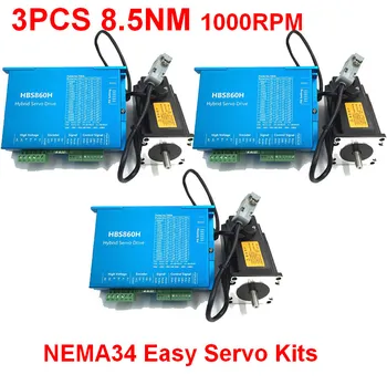 

3PCS NEMA34 86mm 8.5Nm 1210Oz-in DSP Closed Loop Hybrid Stepper Motor &Drive Kit Easy Servo for CNC With Coolling Fan