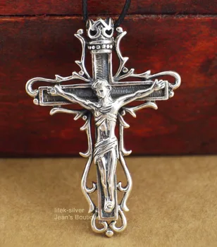 

925 Solid Sterling Silver Biker Religious Crucifix Cross Jesus Christ Gothic Pendant A2443
