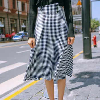 

2020 Summer New Arrival High Waist Large Pendulum Skirt Women Plaid Umbrella Skirt Faldas Largas Elegantes Free Shipping