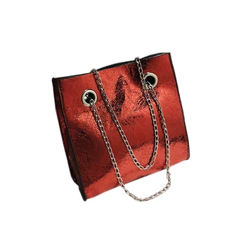 

New Big Tote Female Bag Burst Crack Chain Shoulder Messenger Bag Pu Leather Large Capacity Mobile Ladies Bags For Women