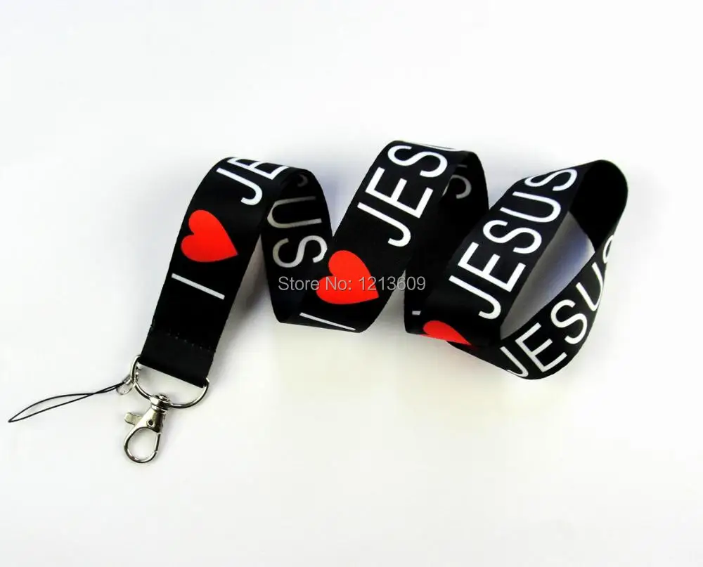 

1 PCS I Love Jesus key lanyards id badge holder keychain straps for mobile phone Free Shipping