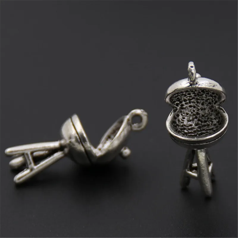5pcs Antique Silver BBQ Grill Charms 3D Camping Pendant Vintage Style