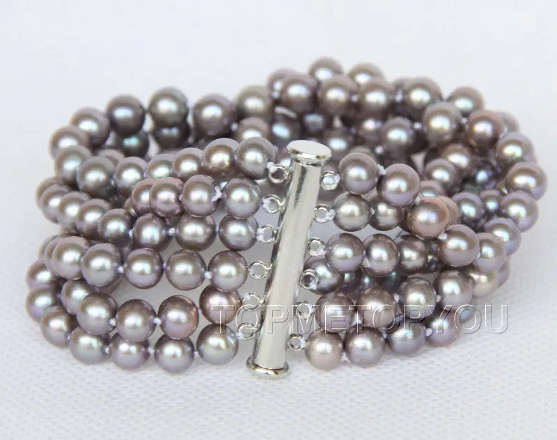 

Free Shipping >> Genuine 6row 8" 7mm gray pearls bracelet magnet clasp
