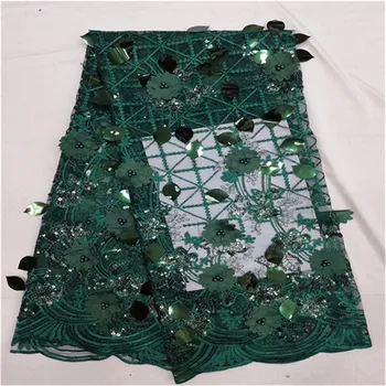 

African beads sequins 3d Lace Fabric 2019 High Quality Lace French Net Embroidery Tulle Lace Fabrics For Nigerian Party Dress