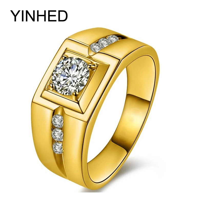 YINHED Fashion Men's Engagement Ring Yellow Gold Filled Ring Vintage Jewelry Simulated CZ Diamant Wedding Rings Bague ZR206