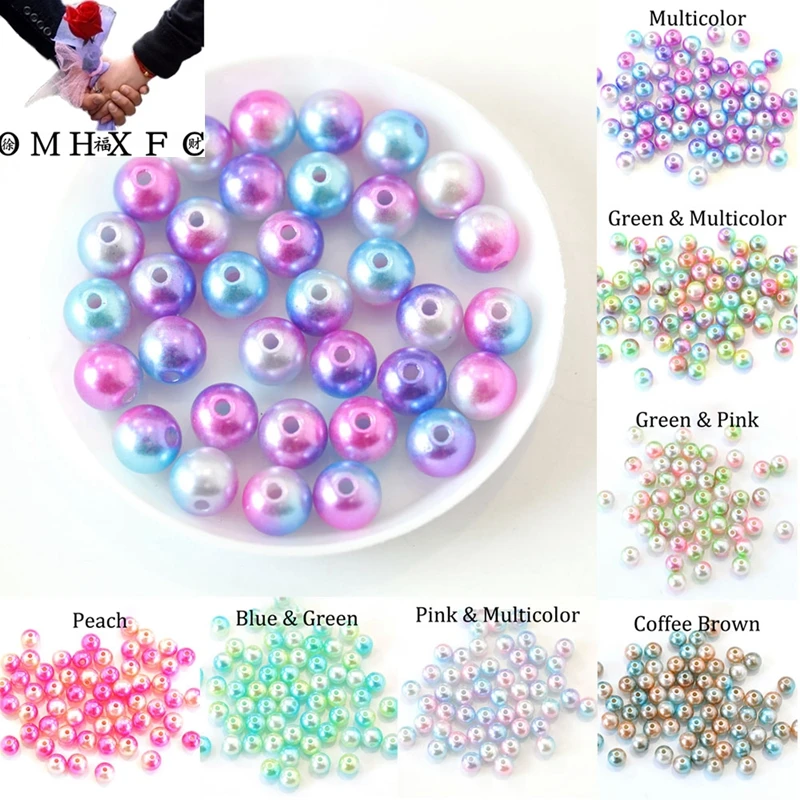

OMH Wholesale 3/4/6/8/10/12mm With Hole Multicolor Imitation Pearl Plastic Acrylic Spacer Loose Beads Jewelry Making AC48