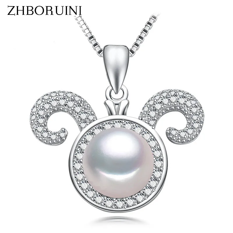

ZHBORUINI Fashion Necklace High Quality Natural Freshwater Pearl Sheep Pendant 925 Sterling Silver AAA Zircon Jewelry For Women
