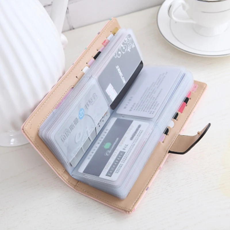 

THINKTHENDO New PU Leather Tulip Printing Credit Card ID Long Card Holders Business Card Packs