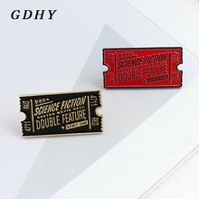Gdhy vermelho preto filme bilhete broche ficção científica, dupla característica rocky horror ficção científica filme bilhete esmalte pinos jóias