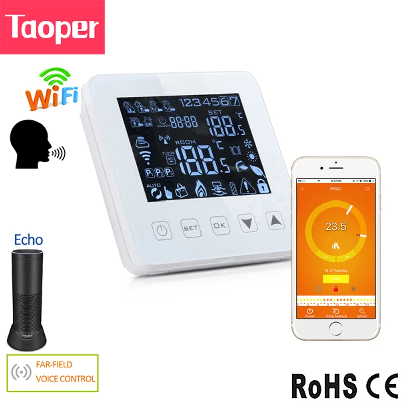 WiFi Programmable Thermostat Echo Alexa Voice Control Water Floor Heating Room Temperature 3A 100-240V Smart Home | Инструменты