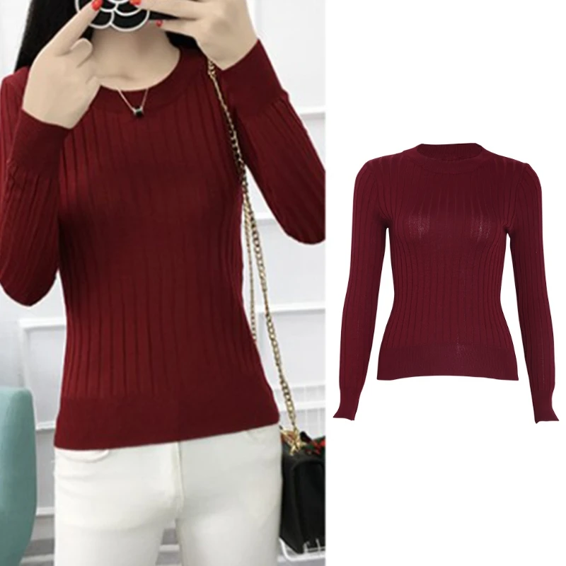 

Women Threaded Knit Sweater Basic Long Sleeve O-Neck Pullover Tops Jumper