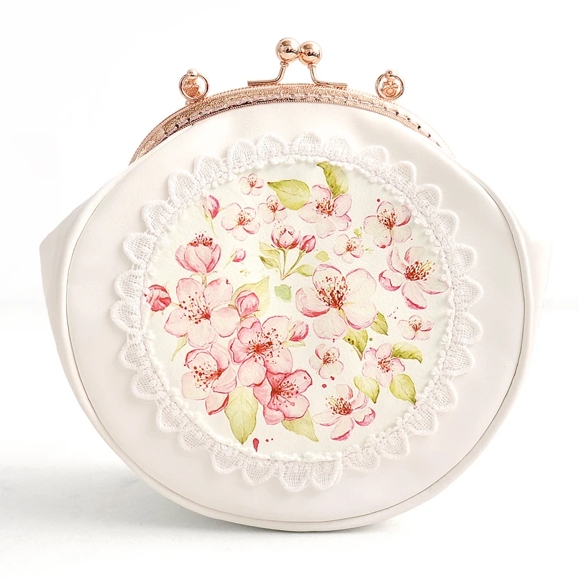 

Princess sweet lolita bag Original flowers small round bag refreshing Japanese cherry blossom wrapped gold chain bag CC131