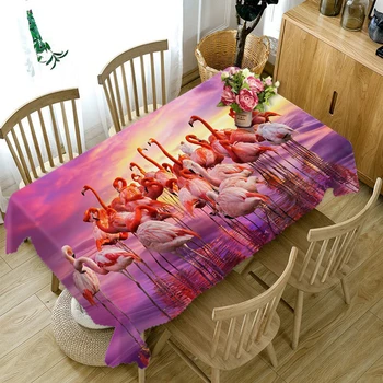 

3D Flamingo Pattern Tablecloth Comfortable Cotton Cloth Thicken Rectangular and Round Table Cloth for Wedding Customizable Size