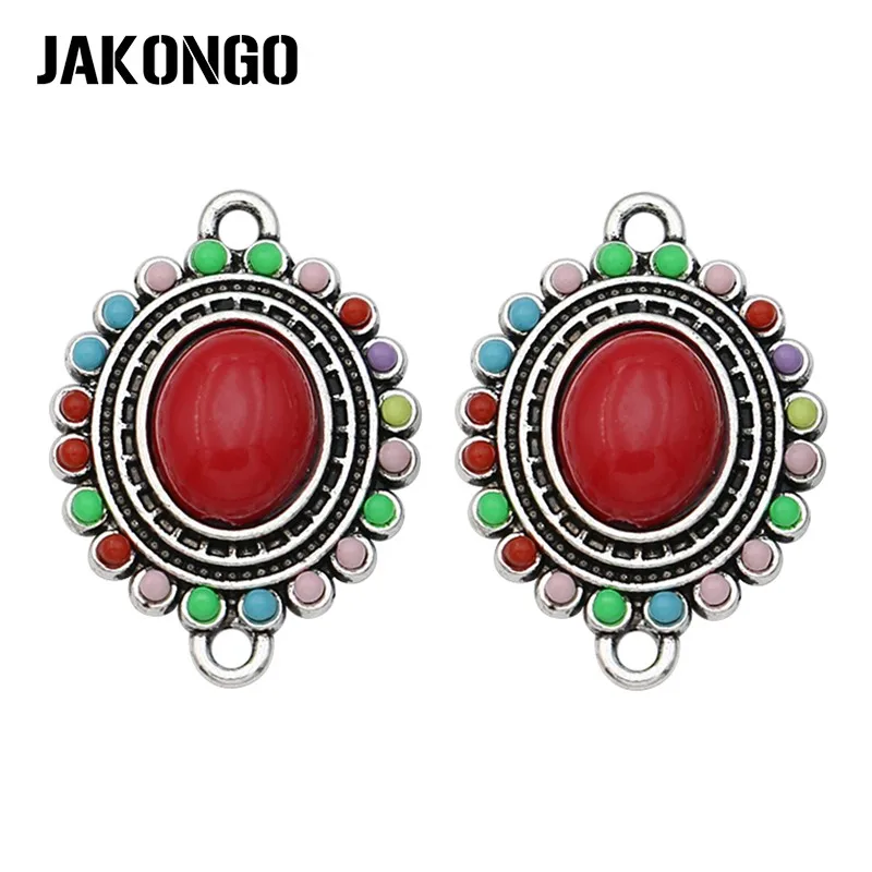 

JAKONGO Antique Silver Plated Red Crystal Oval Connectors for Jewelry Making Bracelet Accessories DIY Craft 24x18mm