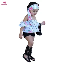 Fashion Cool Toddler Kids Baby Girl Floral Off Shoulder Blouse Tops+Demin Shorts Pants Child Gilrs Clothes Sets