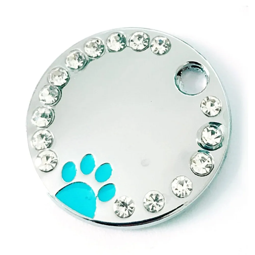 

Zinc Alloy Pet ID Tag with Paw Pattern Identify Card Personalized Rhinestone Dog Cat ID Tag Collar Pendant Pet Supplies