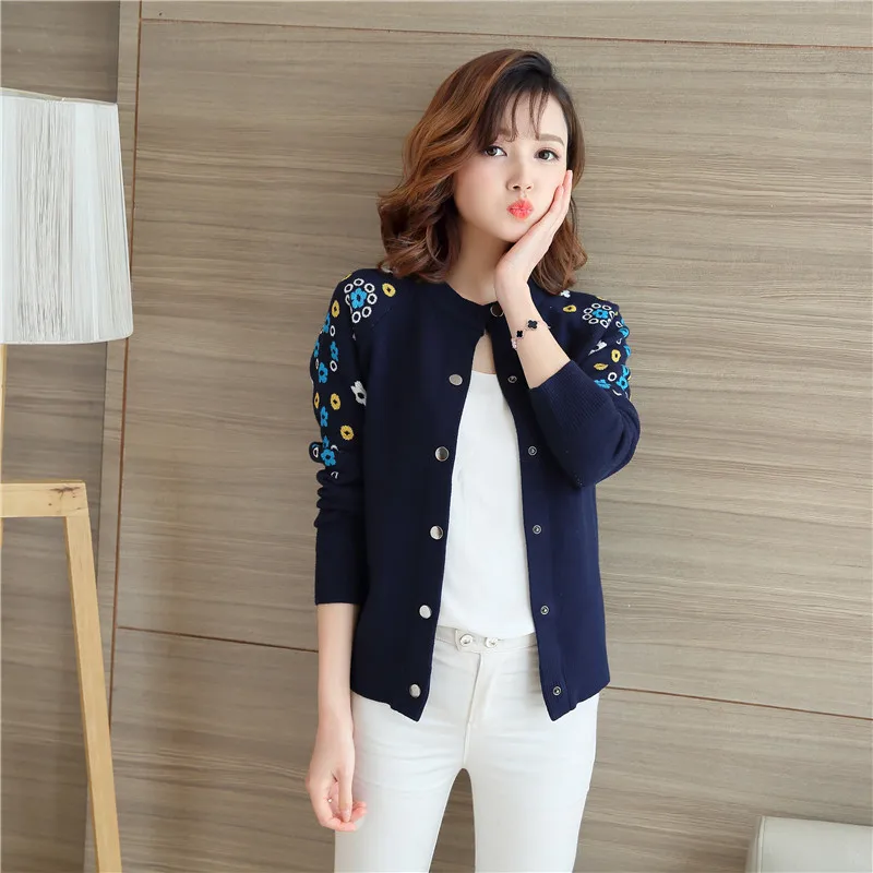 2019 New Autumn Winter Women's Cashmere Embroidered Thick Cardigan Loose Jacket Knitting Sweater Top Coats Jumper Pull |