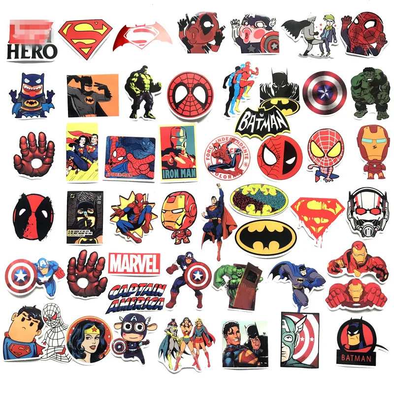 

50pcs The Avengers Figures Superhero Hulk Thor Loki Logo Sticker Bomb Scrapbooking Vintage sticker for laptop auto skateboard