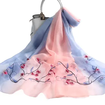 

Real Silk + Wool Scarves Women Shawls Wraps With Flower Embroidery Luxury Brand Headscarf Pashmina Scarf Gift For Ladies