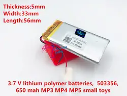Полимерный аккумулятор 650 mah 3,7 V 503356 умный дом MP3 динамики литий-ионный аккумулятор для DVR, gps, mp3, mp4, мобильный телефон, динамик