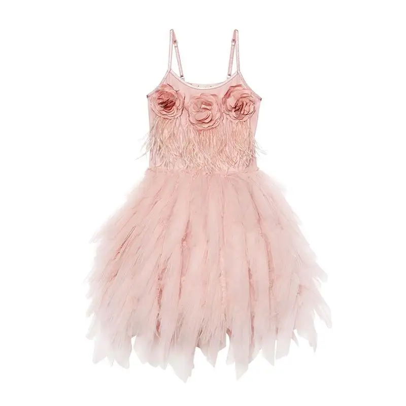 Retail Girl Dress 2019 Summer New Flowers Feather Princess For Party Wedding Children Clothing 2-8T E2501 | Детская одежда и обувь