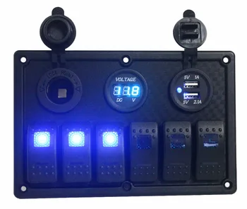 

6 Gang Led Boat Rocker Switch Panel Dual USB Cigarette Lighter Power Socket Car Switch Panel Voltmeter Marine Car Switch Panel