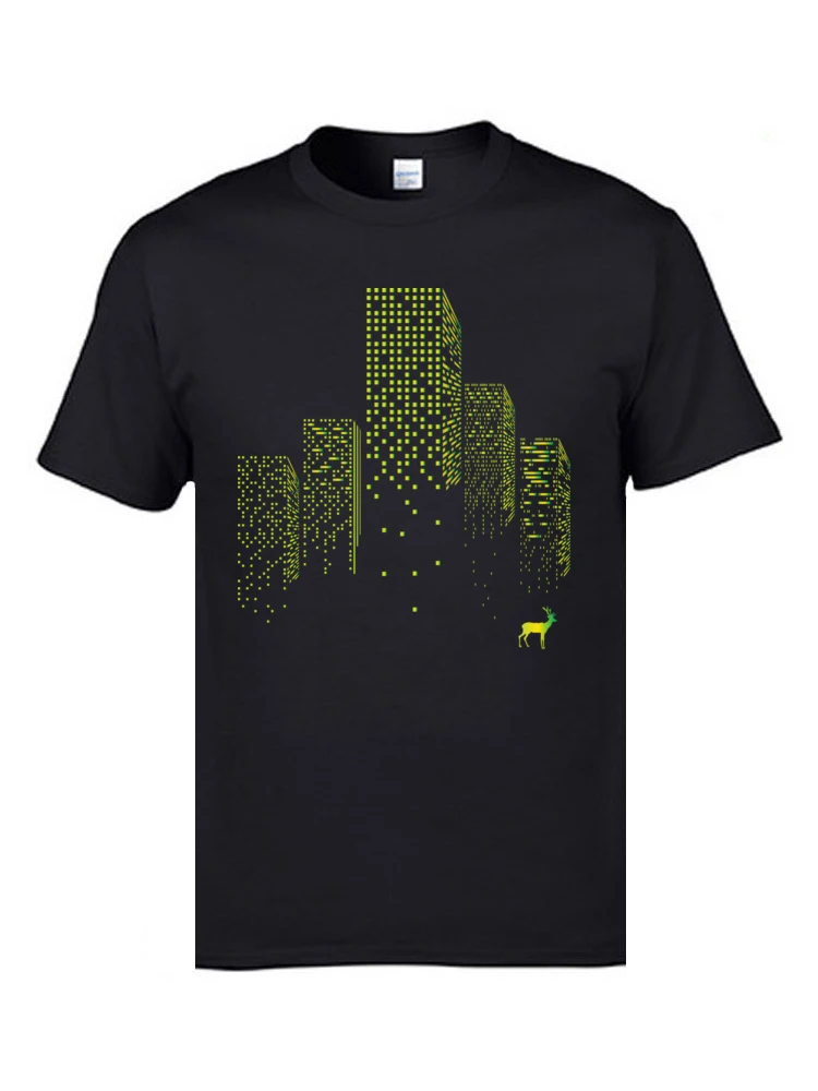 Birthday city deer Men's T Shirts Fashionable Autumn Short Sleeve Crewneck 100% Cotton Fabric Tees Design T-Shirt city deer black