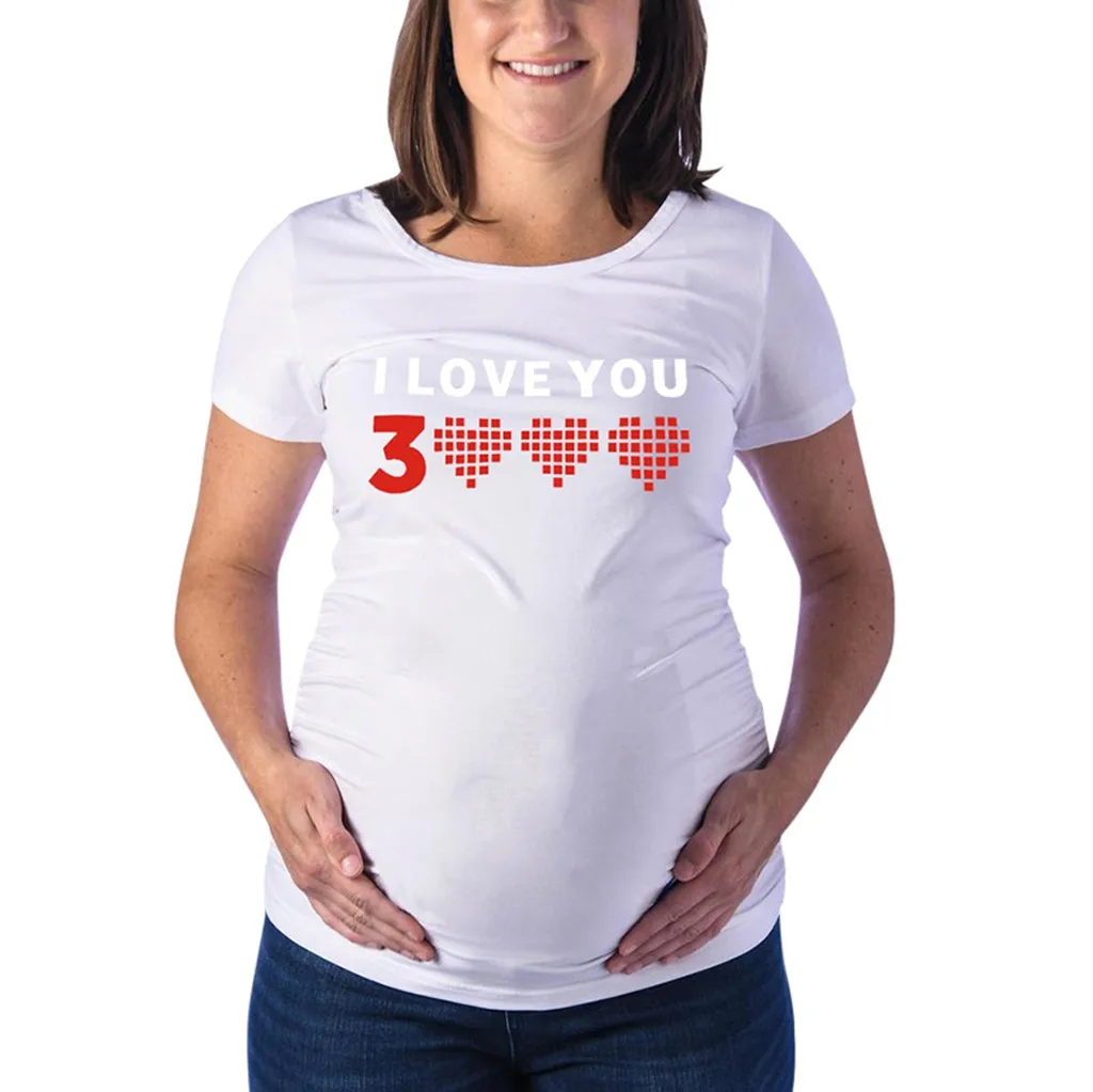 

Newest Women Maternity Short Sleeve Casual Letter Print I Love You Tops shirt Pregnant Clothes Cotton Summer Clothes 2019@35