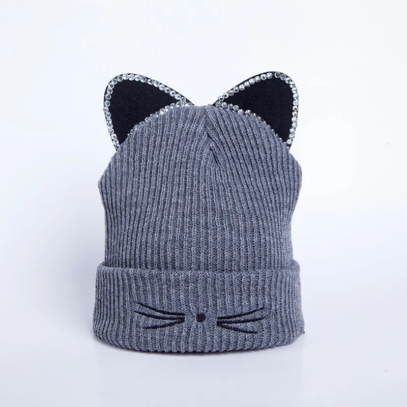 Fashion cat ears knitting wool cap autumn winter warm hat women caps skull beaniesin Men's