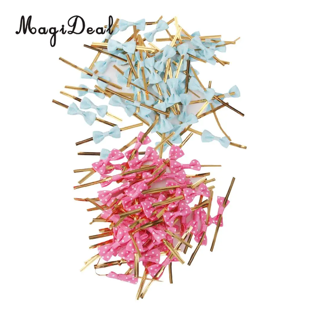 100pcs Metallic Wire Dot Bow Twist Ties Cake Candy Cello Bags Sealing Supplies 8cm