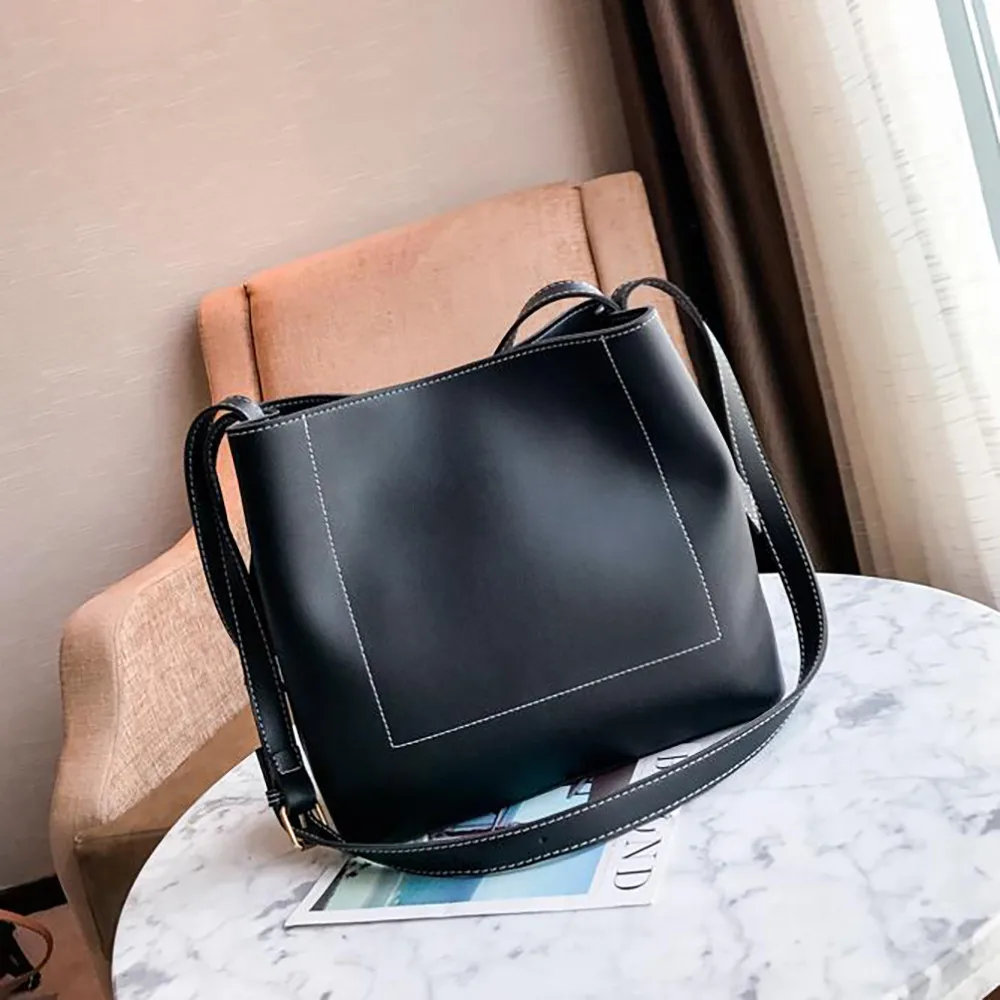 Bags For Women Girls 2019 Black Vintage Leather Totes Bag Ladies Hand Bags Handbag Solid Large Capacity Shoulder Bag Tote bolsas