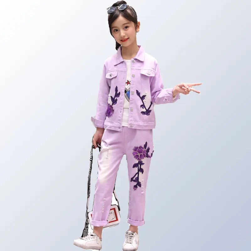 

new children's clothing girls autumn suit Korean children's denim suit two-piece spring and autumn girls clothes tide