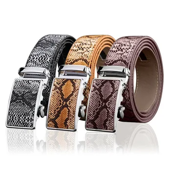 

Men Automatic Buckle Ratchet Belt Leather Snake Skin Embossed Exact Fit Gift HSJ88