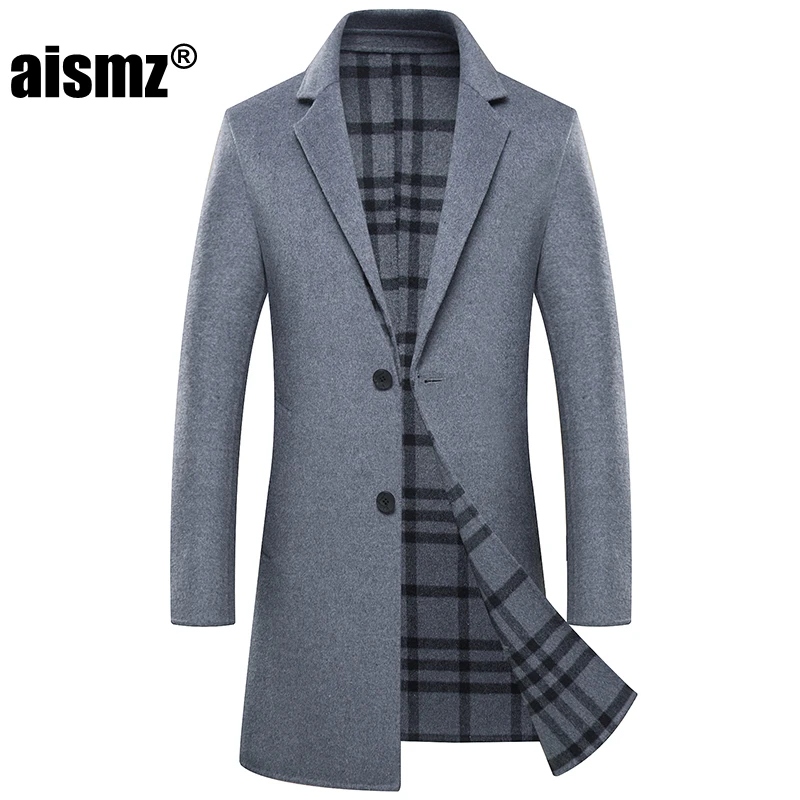

Aismz Winter Double Sided Wool Cashmere Overcoat Jacket Coat Men Business Casual Fashion Hand Sewn Long Coats casaco masculino