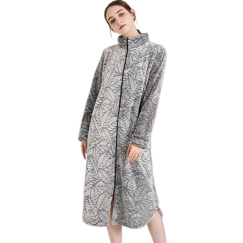 Buy Fashion Coral velvet zipper sleep robes women sexy