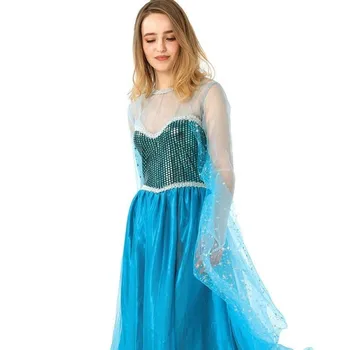 

Queen Elsa Dress Costumes Snow Ice Princess Cosplay Adult Froz Halloween Carnival Party Long Dress Disfraz Skirt Long Sleeves