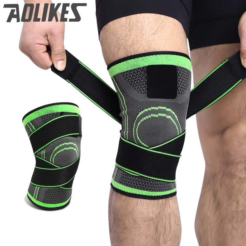 Aolikes 3D نسج الضغط دعامة الركبة كرة السلة تنس تنزه الركبة دعم المهنية واقية الرياضة الركبة وسادة
