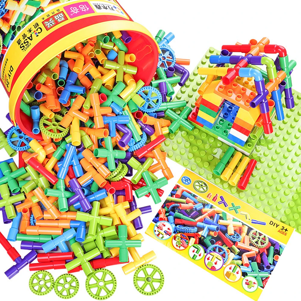 

38-306 Construction Water Pipe Building Blocks Toys for Baby Plastic DIY Assembling Pipeline Tunnel Blocks Toys for Children