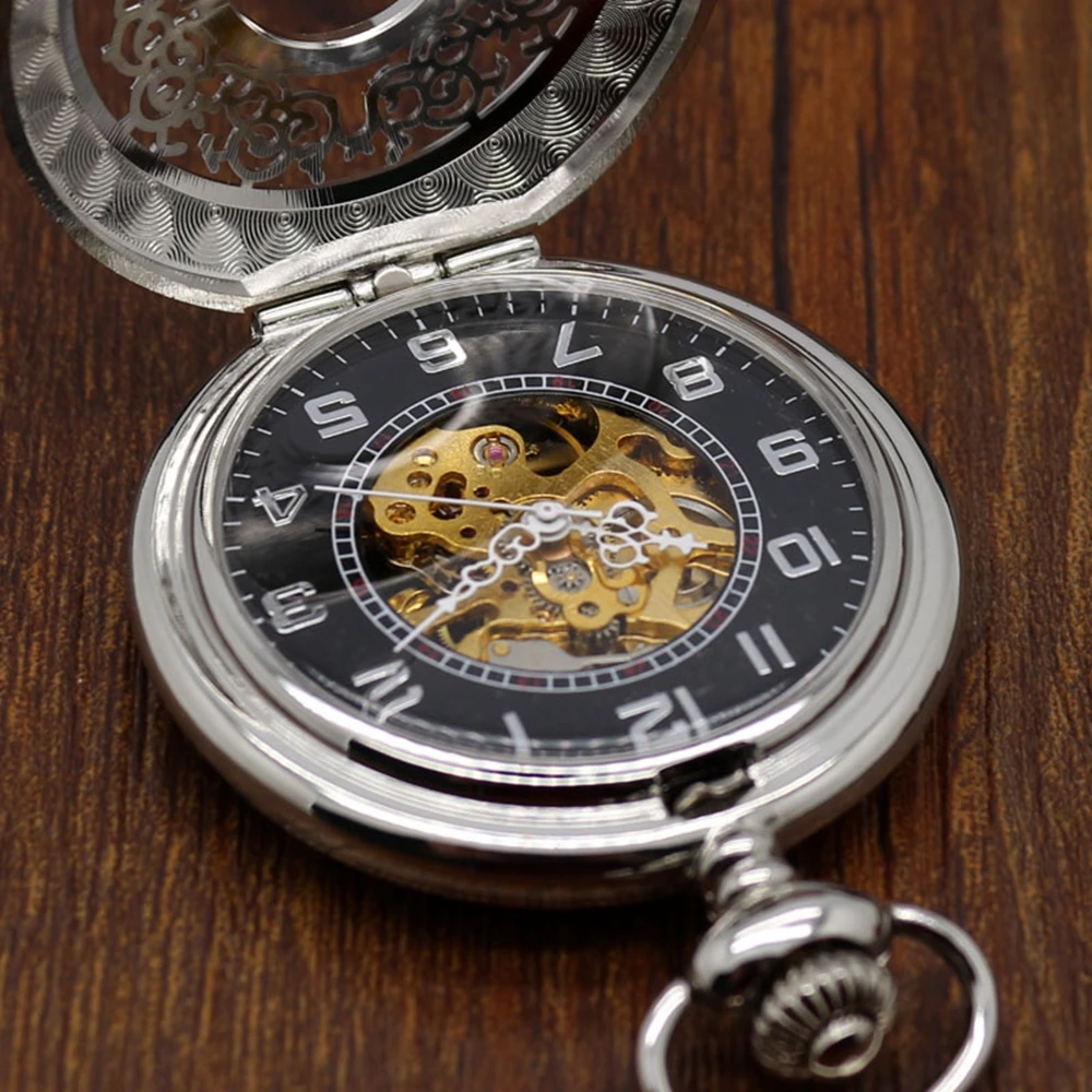 Античная подарочный набор Скелет стимпанк mechaical карманные часы полые Вырезка цветочным узором кулон часы+ Подарочная коробка сумка