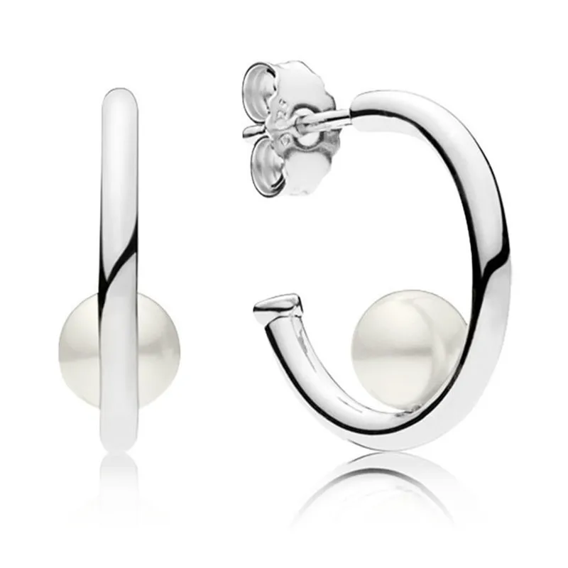 

2019 New 925 Sterling Silver Branded Earring For Women Contemporary Pearls Hoop Earrings Fine Europe Jewelry Birthday Party Gift