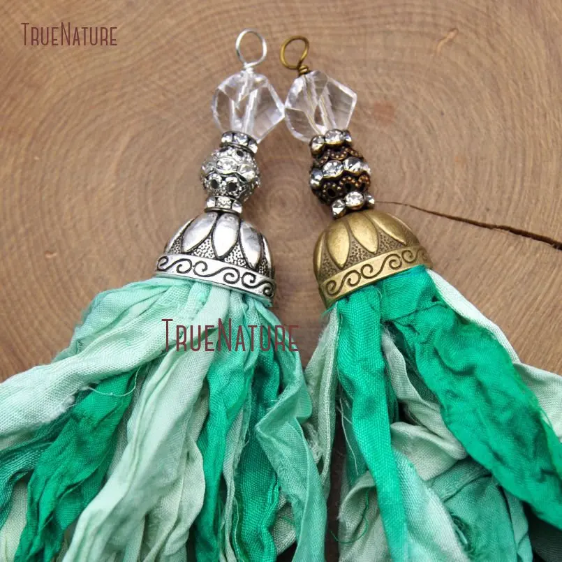 20180303-PM10553- Turquoise Green Shades Sari Silk Tassel Pendant_3