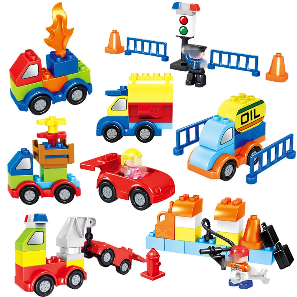 Tumama 125pcs Trucks Cars Model Blocks Figures Parts Compatible Legoed Duploe Educational Diy Bricks Toys For Children Big Size