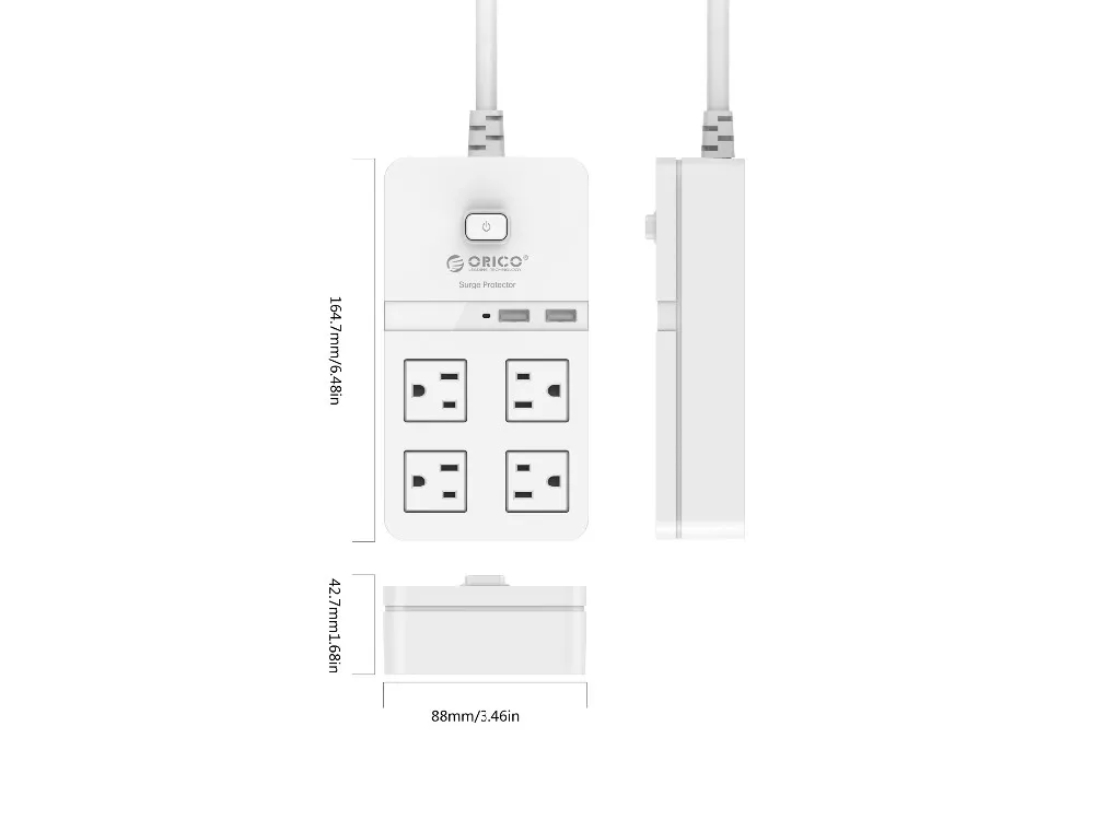 ORICO US Plug power Strip 4, 8, 10 розетки переменного тока, электрические розетки, защита от перенапряжения, удлинитель, вилка США, розетки, 2 порта, USB, смарт-зарядное устройство