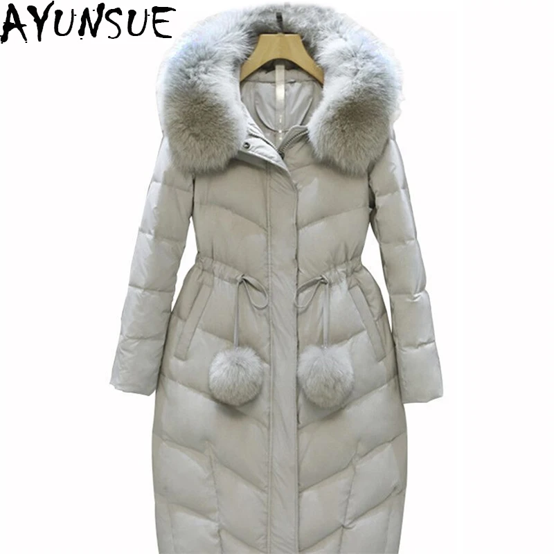 

AYUNSUE Winter Jacket Women Parka 2019 Jackets For Women White Duck Down Long Thick Coat Hood Pure Fox Fur Collar Overcoat LX04