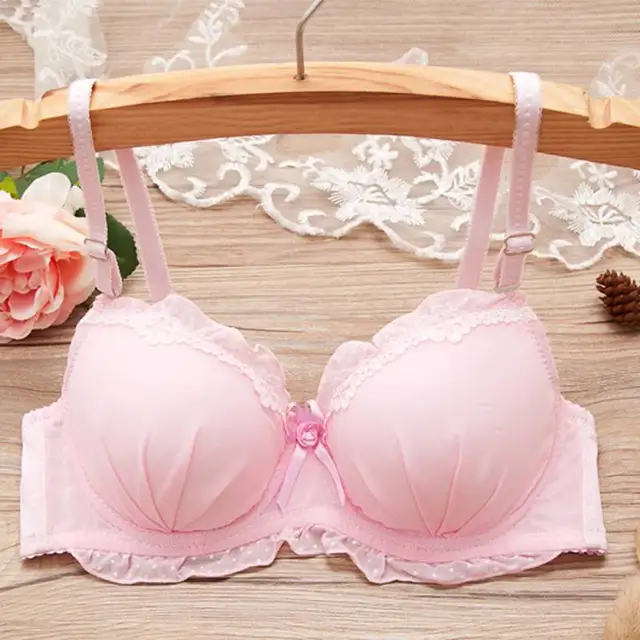 Mferlier Mori Girl Wirefree Push Up Bra Adjustable Straps Solid Ruffled